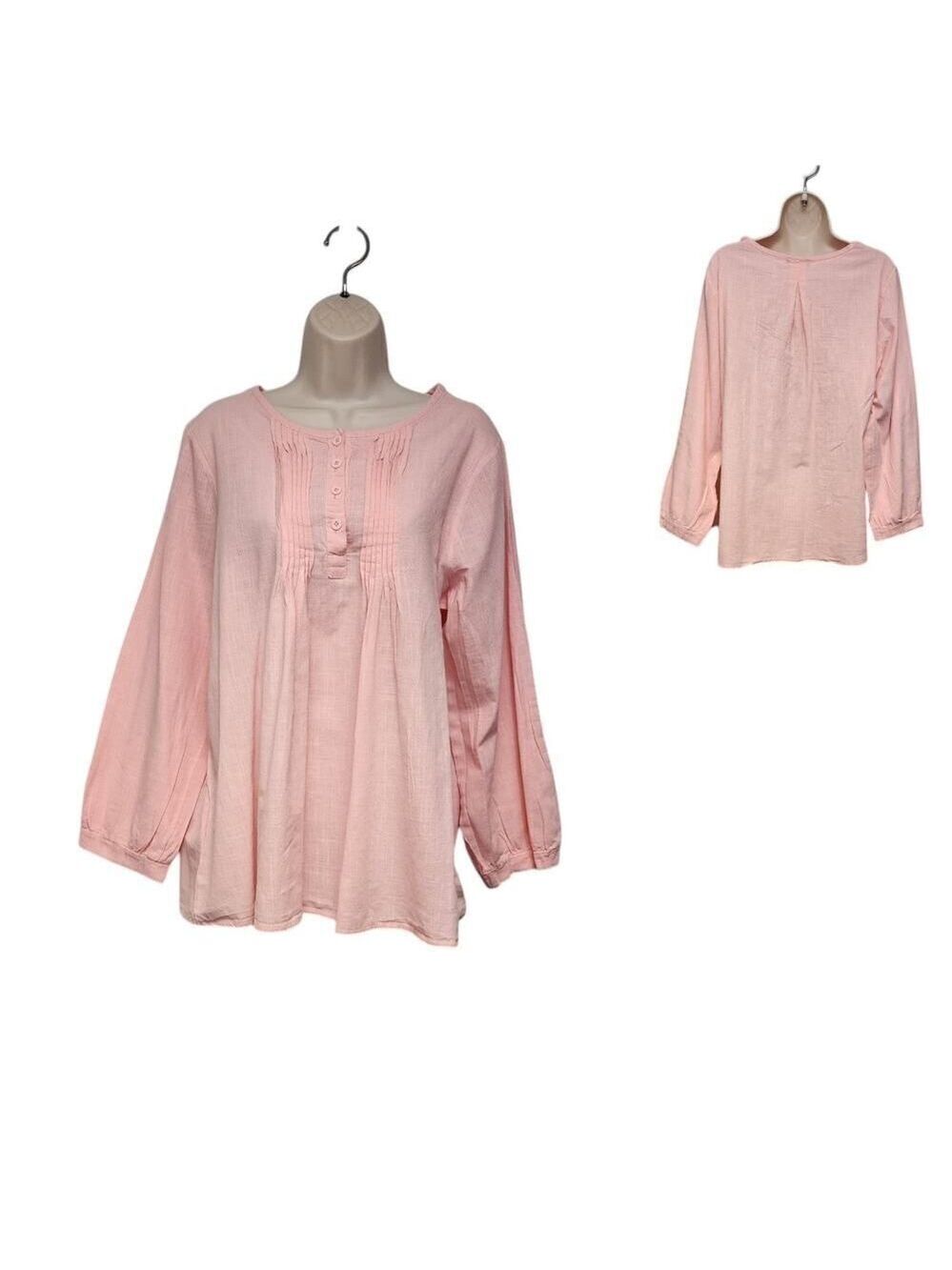 Love U. Dear Round Neck Pleated Front Accent Button Front Blouse Size 1X Pink
